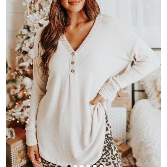 Multiple colors: (white and burgundy) Long sleeve Henley top - Picture 2 of 6